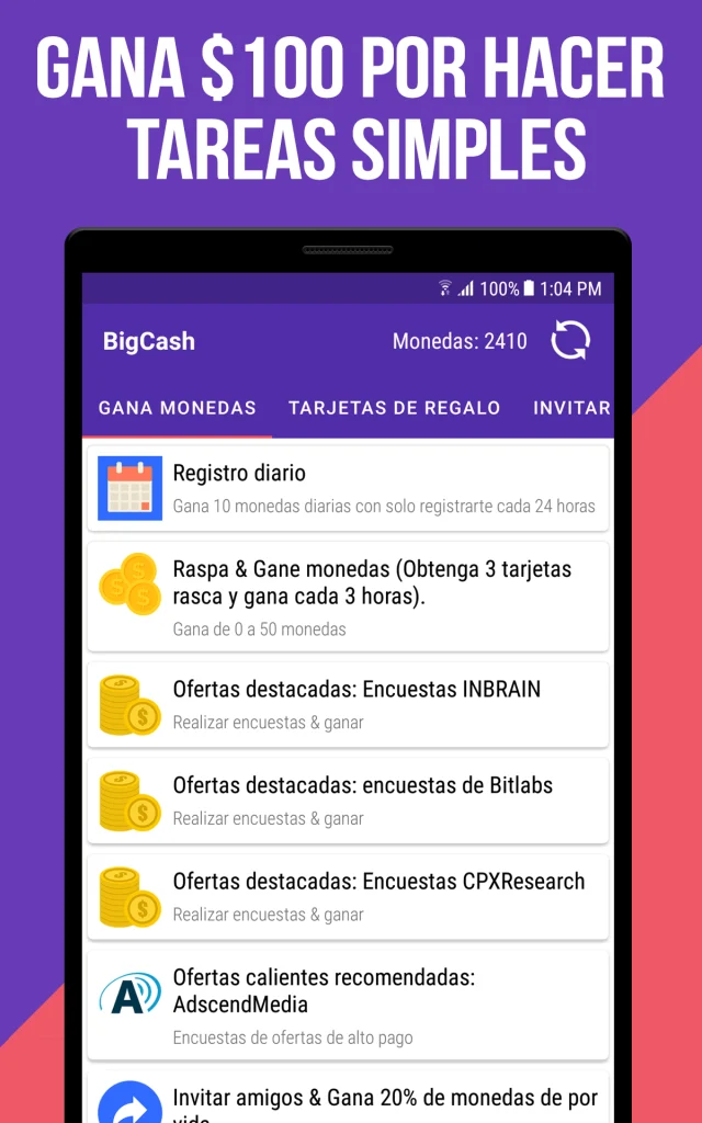 Gane Dinero y Tarjetas Regalo app